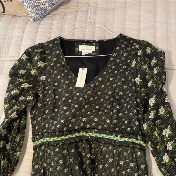 Anthropologie Tiered Maxi Bohemian feminine floral green spring dress Sz 4 Small - Picture 3 of 4